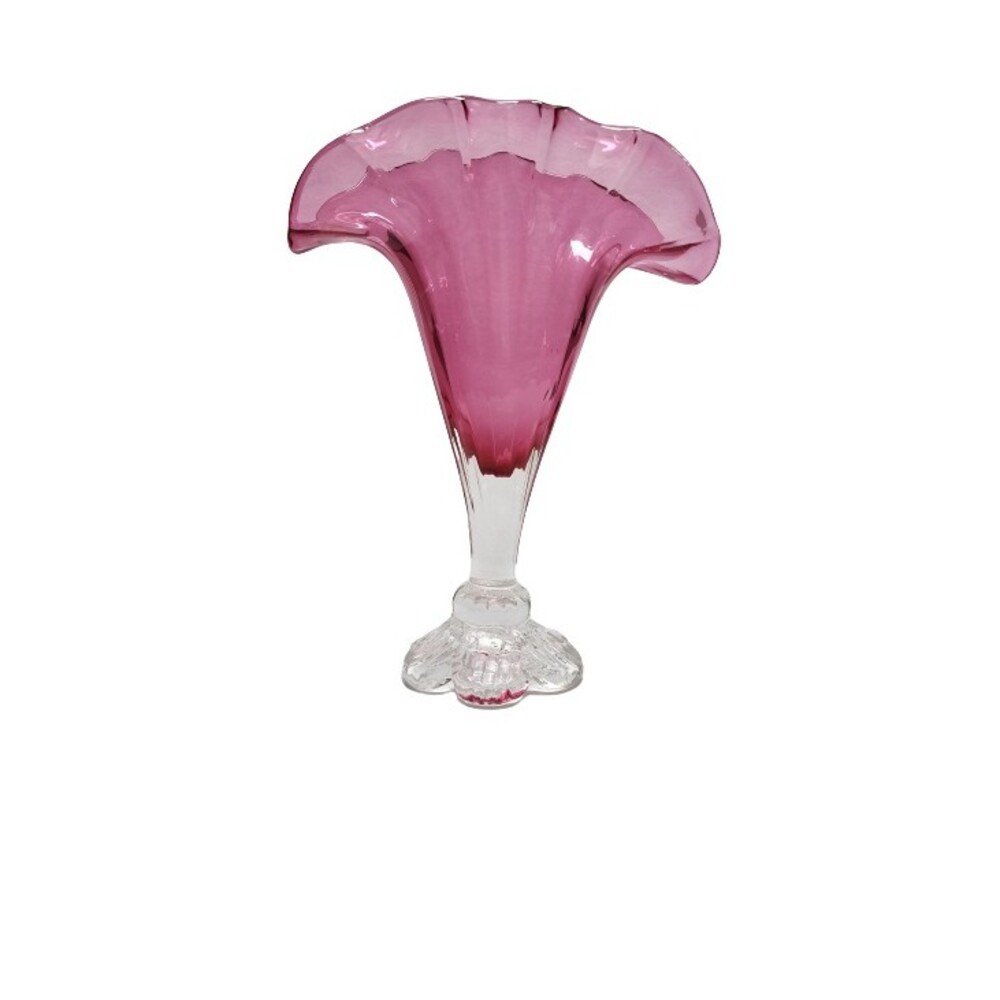 Large 10.5" Rossi Glass Canadian Cranberry Vase Hand Blown Scalloped Edge